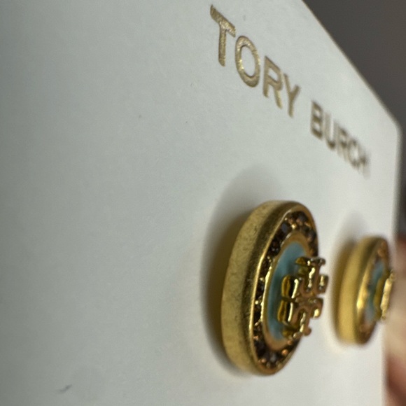 Tory Burch New Kira 18K Gold-Plated Pave Crystals Enamel Circle Stud Earrings - Picture 6 of 12